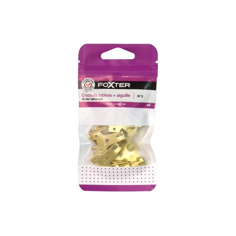 8 CROCHETS TABLEAU + AIGUILLE N°3 EN ACIER LAITONNE POUR LE BETON