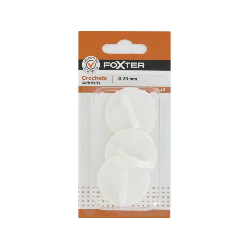 Lot de 3 crochets adhésifs ronds diamètre 39mm