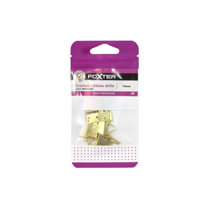 8 Attaches tableau delta acier laitonné pour tous types de bois 14mm