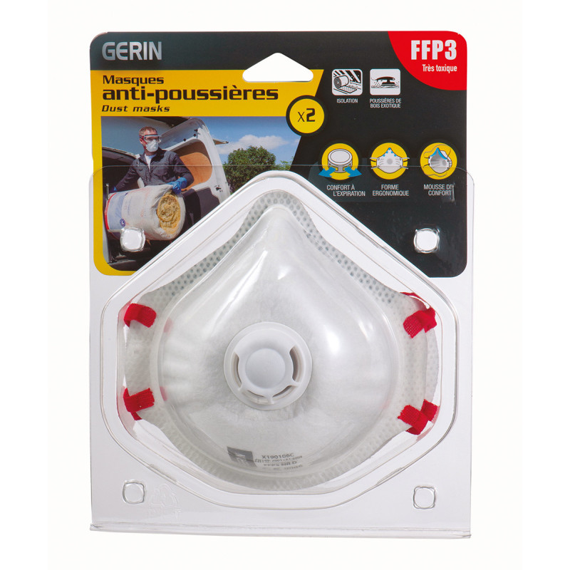 BLISTER 2 MASQUES ANTI-POUSSIERE SOUPAPE FFP3