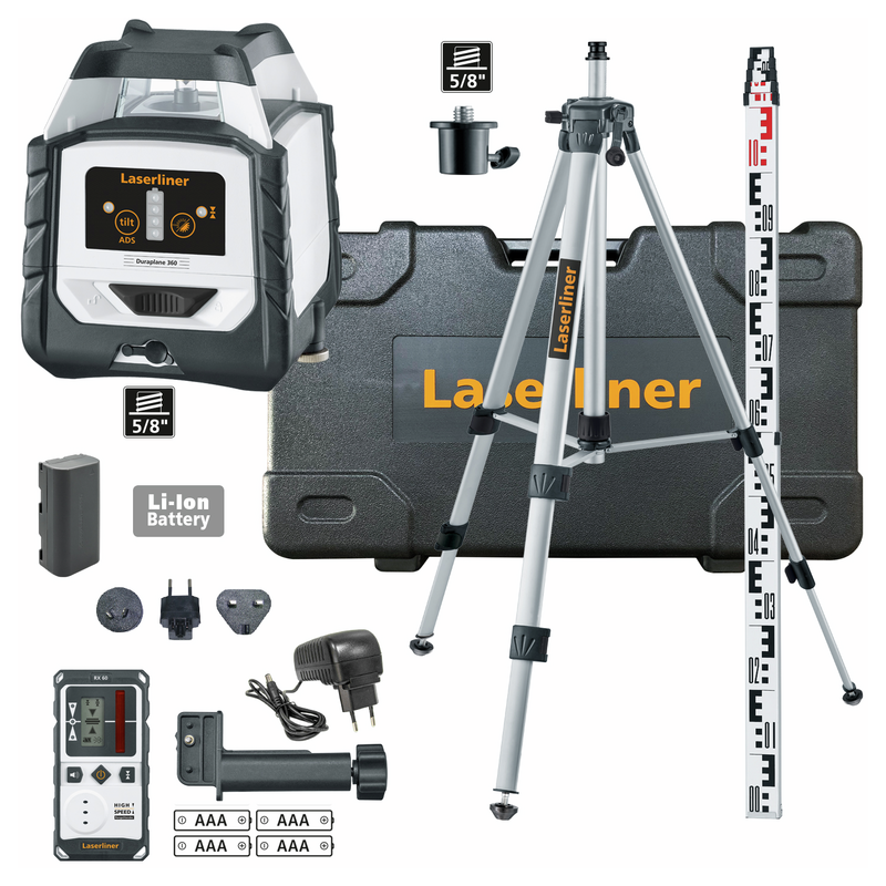 360°-Laser hybride 360° avec récepteur de laser, trépied et jalon d’arpenteur