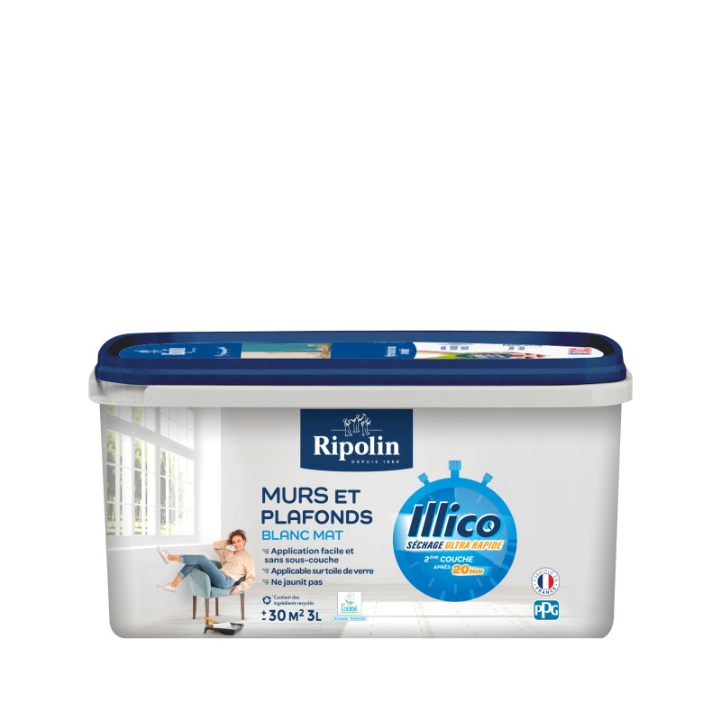 Peinture mur et plafond blanc mat Illico 3L