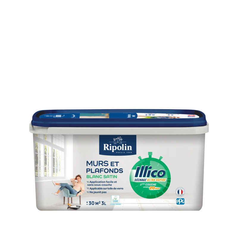 Peinture mur et plafond blanc satin Illico 3L
