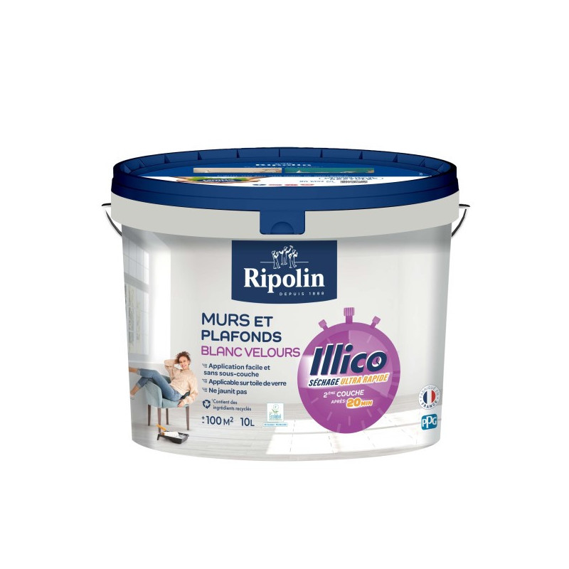 Peinture mur et plafond blanc velours Illico 10L
