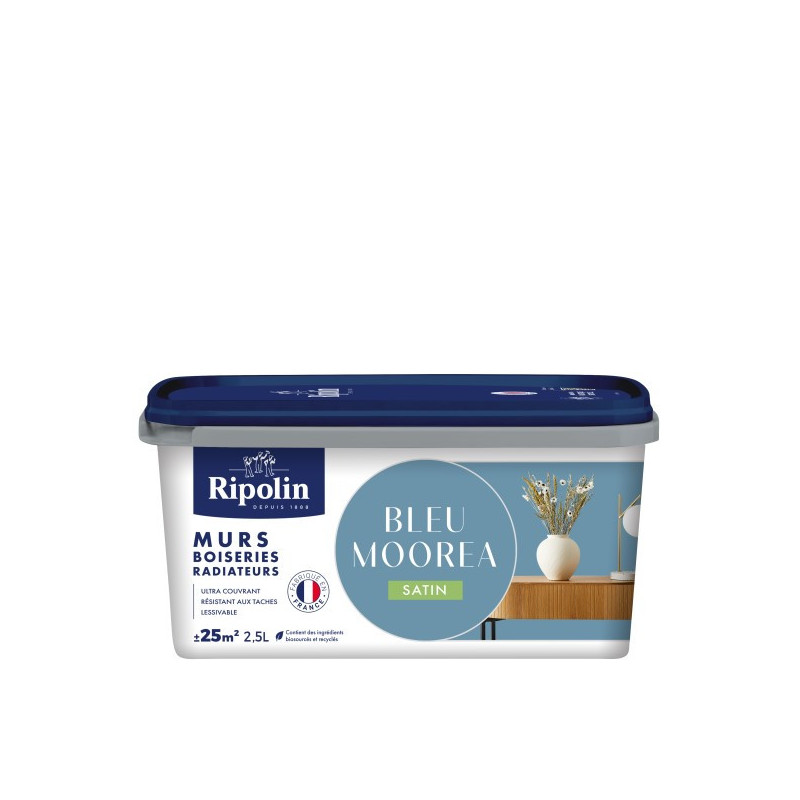PEINTURE MURS BOISERIES RADIATEURS BLEU MOOREA SATIN 2,5L