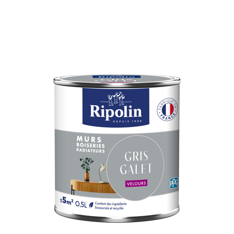 PEINTURE MURS BOISERIES RADIATEURS GRIS GALET VELOURS 0,5L