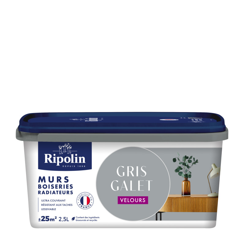 PEINTURE MURS BOISERIES RADIATEURS GRIS GALET VELOURS 2,5L