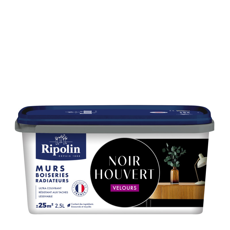 PEINTURE MURS BOISERIES RADIATEURS NOIR HOUVERT VELOURS 2,5L