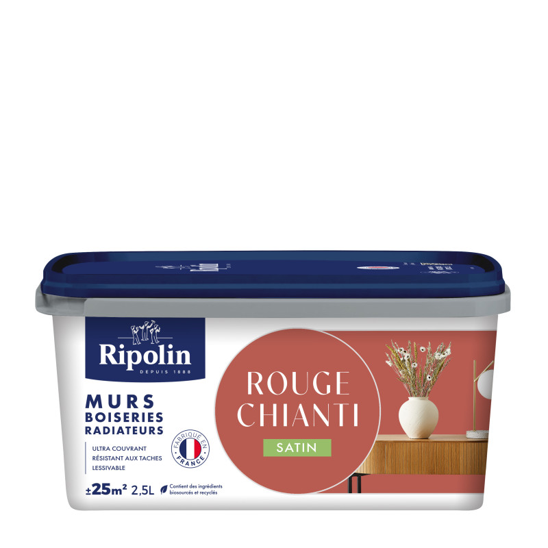 PEINTURE MURS BOISERIES RADIATEURS ROUGE CHIANTI SATIN 2,5L
