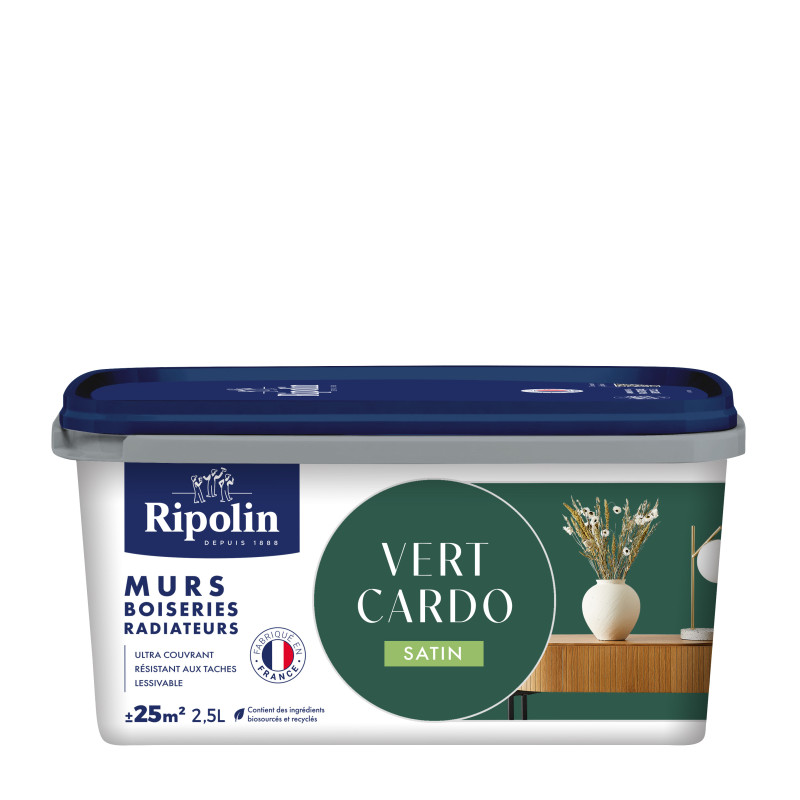 PEINTURE MURS BOISERIES RADIATEURS VERT CARDO SATIN 2,5L