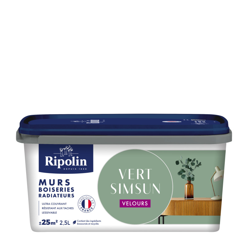 PEINTURE MURS BOISERIES RADIATEURS VERT SIMSUN VELOURS 2,5L