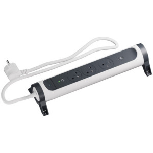 MULTIPRISE 3 PRISES AVEC 2PÔLES+TERRE PREMIUM PARAFOUDRE USB C+C 1,5M 1MM2 BLANC/NOIR