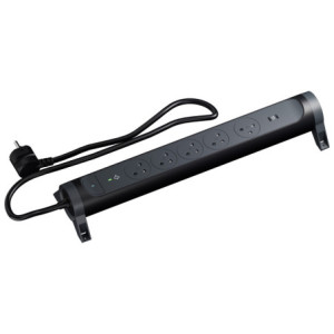 MULTIPRISE 5 PRISES AVEC 2PÔLES+TERRE PREMIUM PARAFOUDRE USB C+C 1,5M 1MM2 NOIR