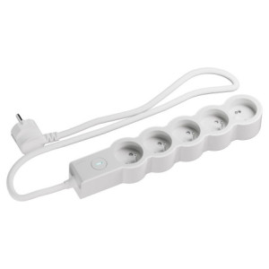 MULTIPRISE 5 PRISES AVEC 2PÔLES+TERRE STANDARD INTERRUPTEUR 1,5M 1MM2 BLANC/GRIS