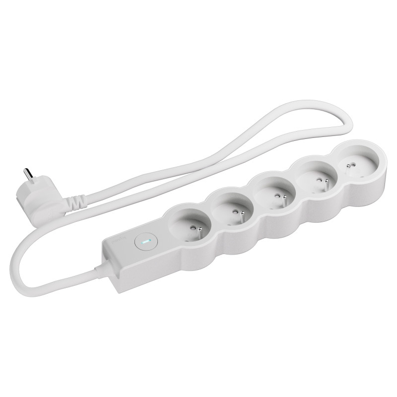 MULTIPRISE 5 PRISES AVEC 2PÔLES+TERRE STANDARD INTERRUPTEUR 1,5M 1MM2 BLANC/GRIS