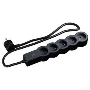 MULTIPRISE 5 PRISES AVEC 2PÔLES+TERRESTANDARD INTERRUPTEUR 1,5M 1MM2 NOIR
