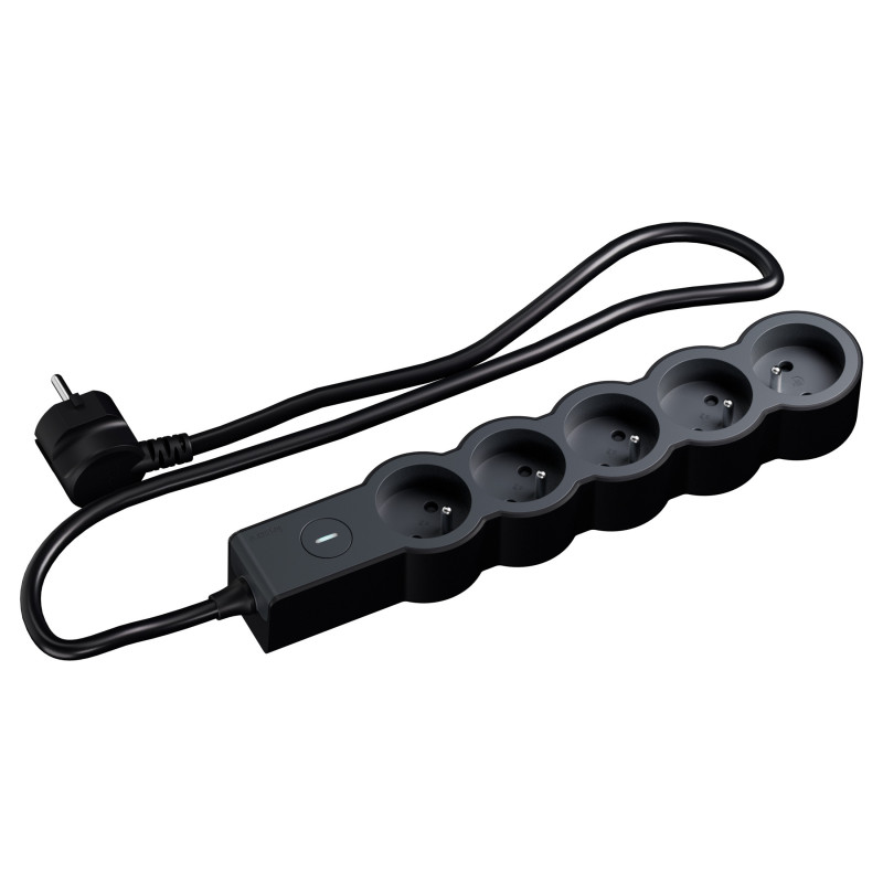 MULTIPRISE 5 PRISES AVEC 2PÔLES+TERRESTANDARD INTERRUPTEUR 1,5M 1MM2 NOIR
