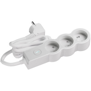 MULTIPRISE 3 PRISES AVEC 2PÔLES+TERRE STANDARD INTERRUPTEUR 3M BLANC/GRIS