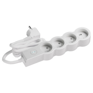 MULTIPRISE 4 PRISES AVEC 2PÔLES+TERRE STANDARD INTERRUPTEUR 3M BLANC/GRIS