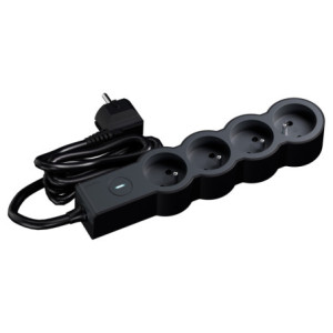 MULTIPRISE 4 PRISES AVEC 2PÔLES+TERRE STANDARD INTERRUPTEUR 3M NOIR