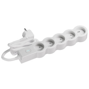 MULTIPRISE5 PRISES AVEC 2PÔLES+TERRE STANDARD INTERRUPTEUR 3M BLANC/GRIS