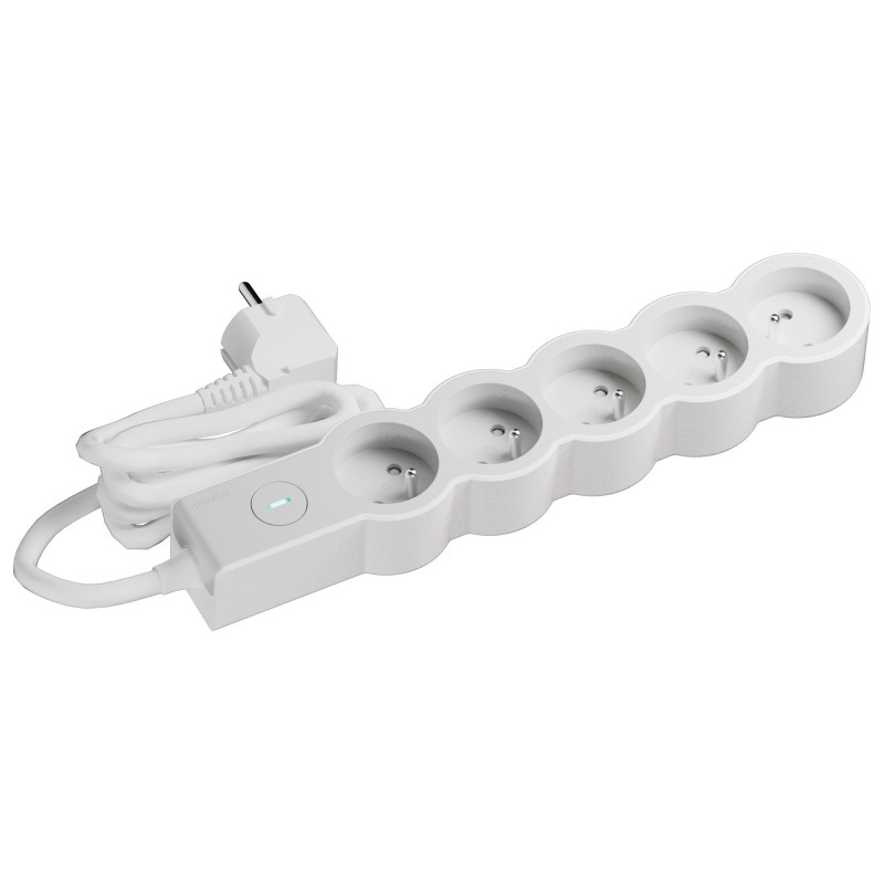 MULTIPRISE5 PRISES AVEC 2PÔLES+TERRE STANDARD INTERRUPTEUR 3M BLANC/GRIS