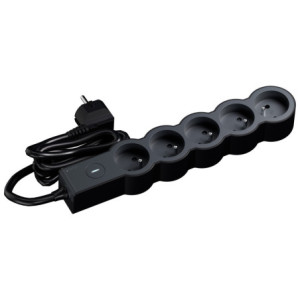 MULTIPRISE 5 PRISES AVEC 2PÔLES+TERRE STANDARD INTERRUPTEUR 3M NOIR