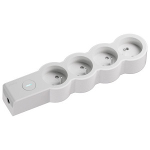 MULTIPRISE 4 PRISES AVEC 2PÔLES+TERRE STANDARD INTERRUPTEUR A CABLER BLANC/GRIS