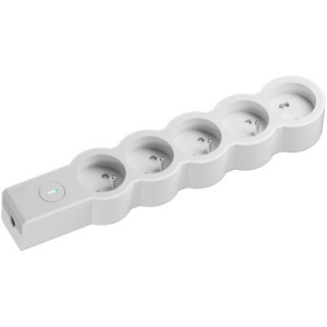 MULTIPRISE 5 PRISES AVEC 2PÔLES+TERRE STANDARD INTERRUPTEUR A CABLER BLANC/GRIS