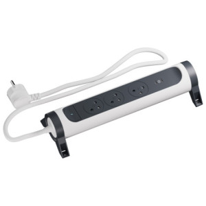 MULTIPRISE 3 PRISES AVEC 2PÔLES+TERRE PREMIUM USB C+C 1,5M 1MM2 BLANC/NOIR