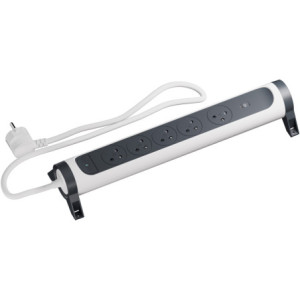 MULTIPRISE 5 PRISES AVEC 2PÔLES+TERRE PREMIUM USB C+C 1,5M 1MM2 BLANC/NOIR