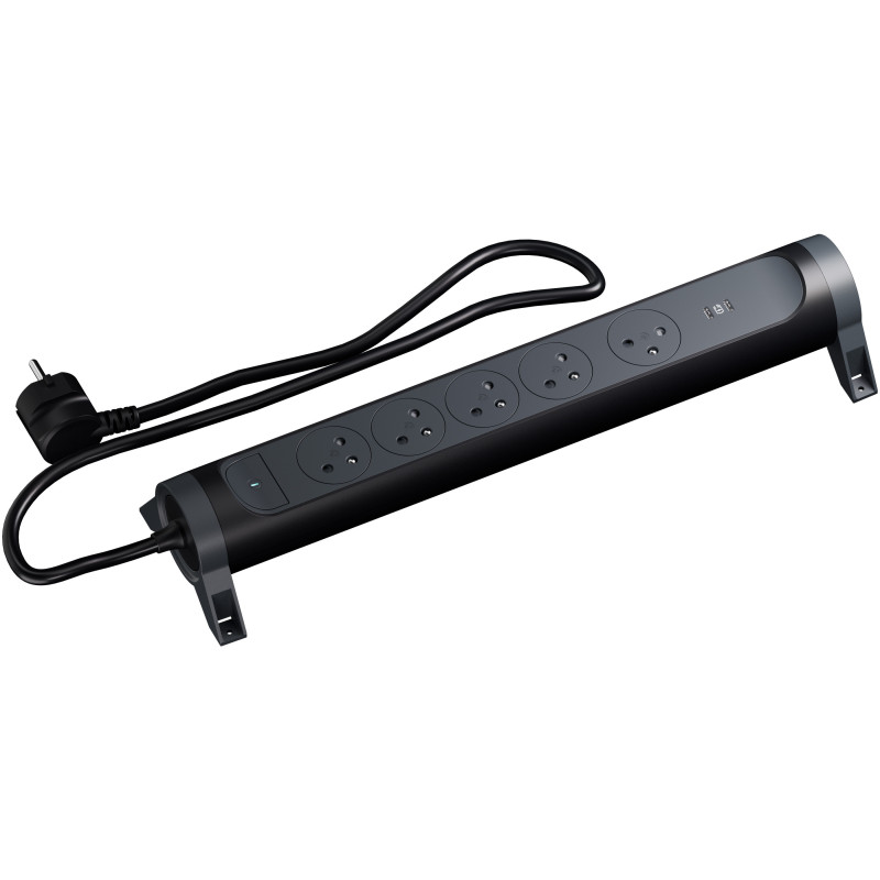 MULTIPRISE 5 PRISES AVEC 2PÔLES+TERRE PREMIUM USB C+C 1,5M 1MM2 NOIR