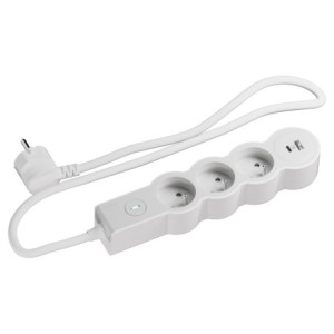 MULTIPRISE 3 PRISES AVEC 2PÔLES+TERRE STANDARD INTERRUPTEUR USB A+C 1,5M 1MM2 BLANC/GRIS