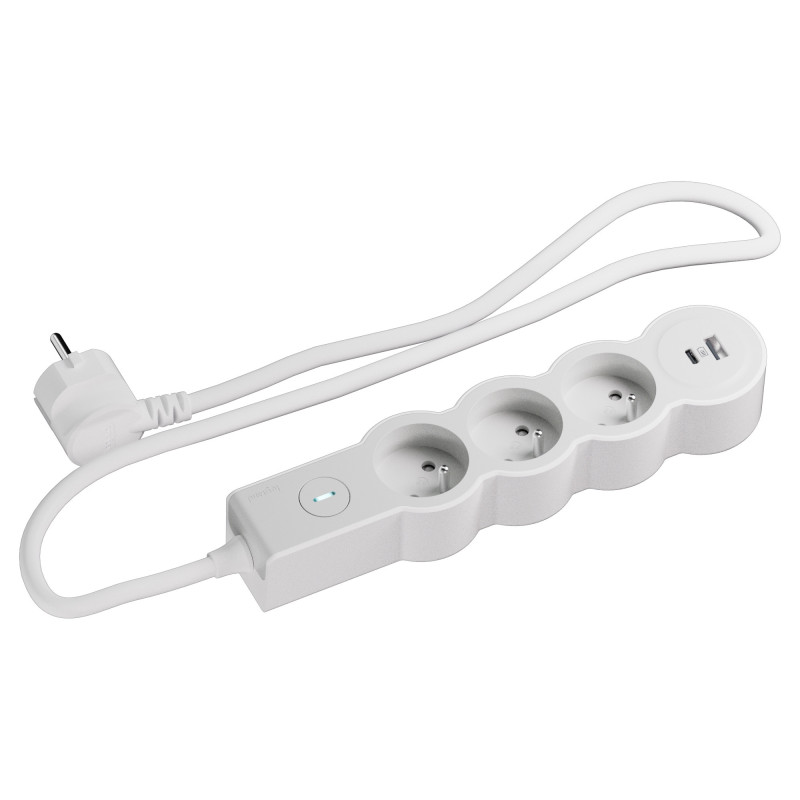 MULTIPRISE 3 PRISES AVEC 2PÔLES+TERRE STANDARD INTERRUPTEUR USB A+C 1,5M 1MM2 BLANC/GRIS