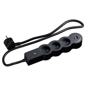 MULTIPRISE 3 PRISES AVEC 2PÔLES+TERRE STANDARD INTERRUPTEUR USB A+C 1,5M 1MM2 NOIR