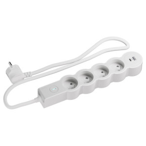 MULTIPRISE 4 PRISES AVEC 2PÔLES+TERRE STANDARD INTERRUPTEUR USB A+C 1,5M 1MM2 BLANC/GRIS