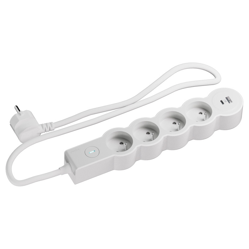 MULTIPRISE 4 PRISES AVEC 2PÔLES+TERRE STANDARD INTERRUPTEUR USB A+C 1,5M 1MM2 BLANC/GRIS