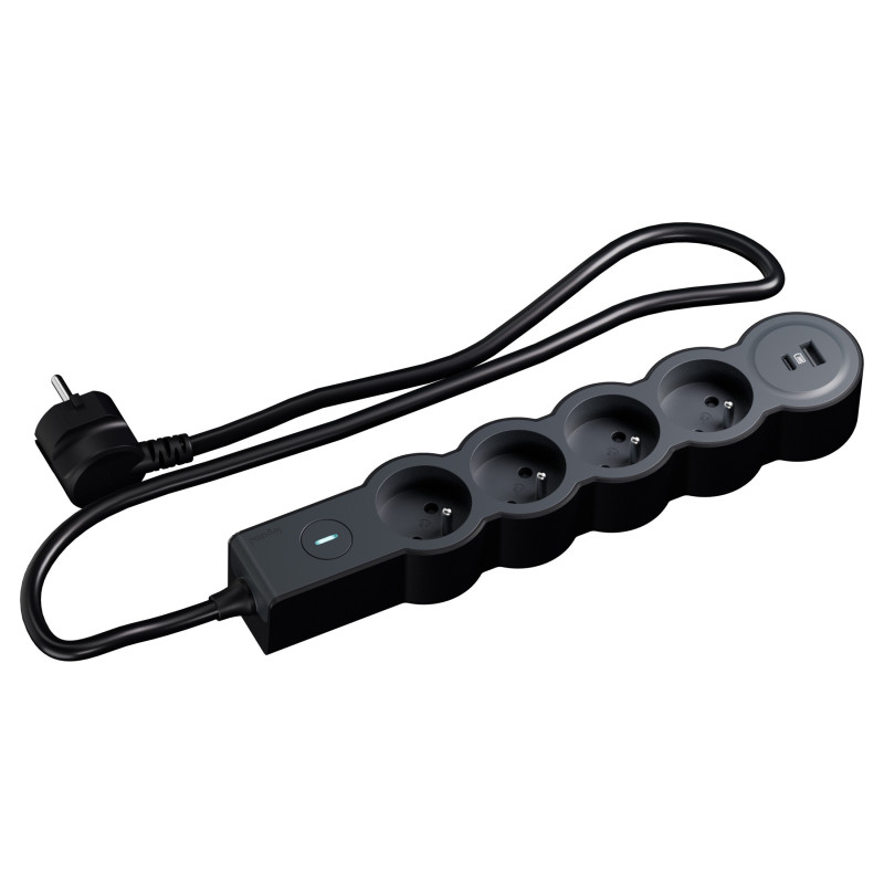 MULTIPRISE 4 PRISES AVEC 2PÔLES+TERRE STANDARD INTERRUPTEUR USB A+C 1,5M 1MM2 NOIR