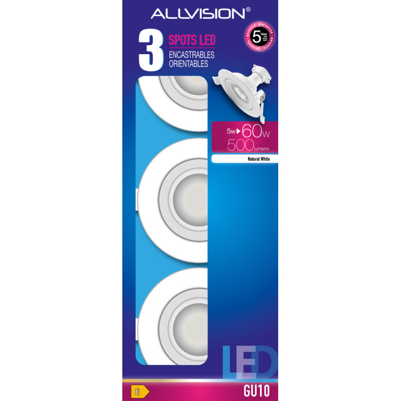 Lot de 3 spots encastrables LED ORIENTABLES RONDS BLANCS 85mm + GU1O + SOCKET
