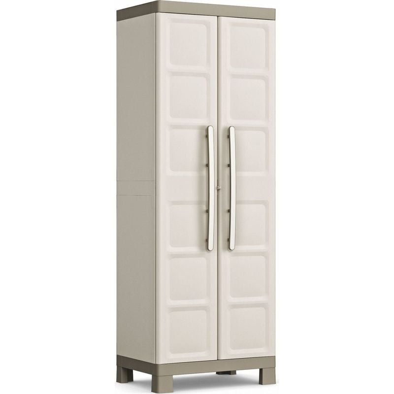 Armoire utilitaire haute Keter Excellence sable et taupe, double porte et longues poignées verticale
