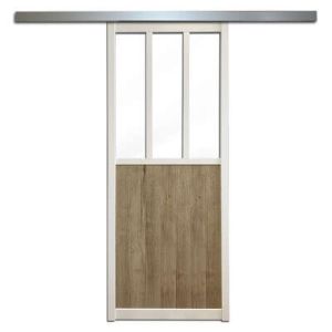Lot porte coulissante Mykado 204 cm, cadre noir effet métal et chêne