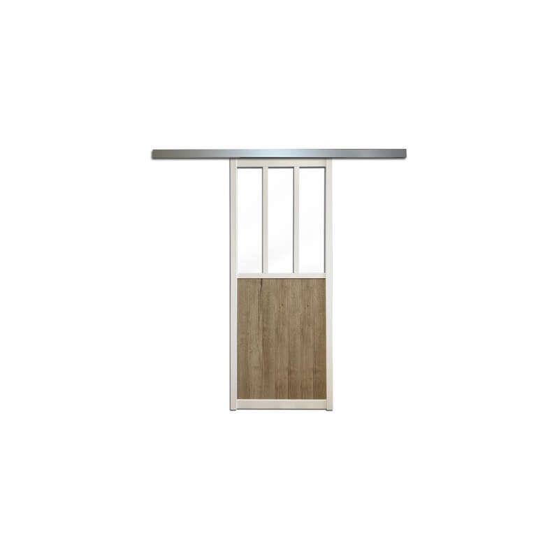 Lot porte coulissante Mykado 204 cm, cadre noir effet métal et chêne