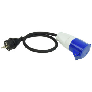 Adaptateur caravane 3 pôles 16 Ampères 2 Pôles + Terre mâle pour CEE femelle
