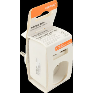 PRISE 2P+T AVEC CHARGEUR USB A+C Power Delivery 20W BLANC