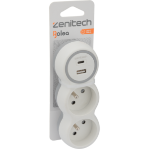BIPLITE 16A + CHARGEURS USB A+C PDIAMETRE 20W + BLANC/GRIS BOLEA