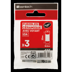 3 FUSIBLES CERAMIQUE 8.5X23 10A AVEC TEMOIN CE