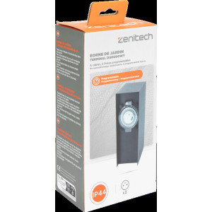 BORNE DE JARDIN A FIXER 2X16A + PROGRAMMATEUR IP44 ALU NOIR