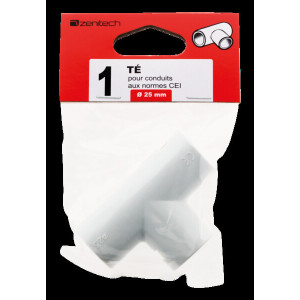 1 TE DE DERIVATION POUR TUBE IRL EN PVC DIAMETRE 25 GRIS