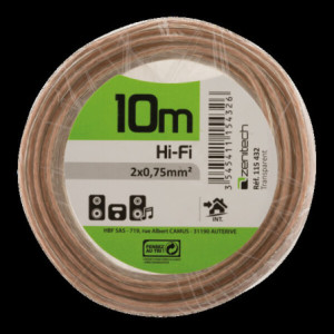 Câble électrique HI-FI section 2x 0,75mm² Longueur 10m. Transparent