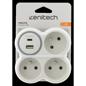 TRIPLITE 16A + CHARGEURS USB A+C PD 20W + BLANC/GRIS BOLEA